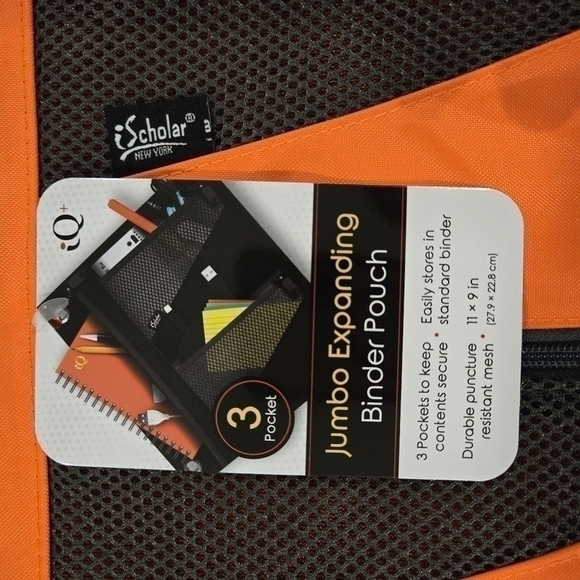 iScholar Jumbo Expandable Pencil Pouch, 3 Pockets, Orange - Picture 4 of 14